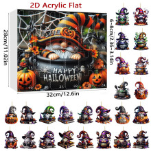(Style 2)Calendrier compte à rebours Halloween avec fantômes de dessin animé décoration acrylique pour cadeaux de fête