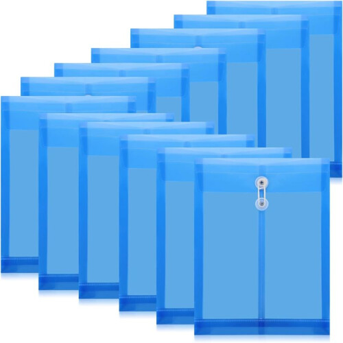12PCS Plastic File Folders for Documents,A4 Plastic Envelopes Folders with Snap Closure and String Tie,for School Home A 1