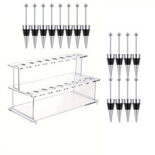 Beadable Wine Bottle Stoppers and 2 Tier Riser Wine Stopper Holder Wine Stopper Display Stand Rack for Countertop