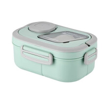 Adults Bento Lunch Box with Salad Container, Sauce Cup and Reusable Fork - Leak-Proof, Multi-Compartment Green