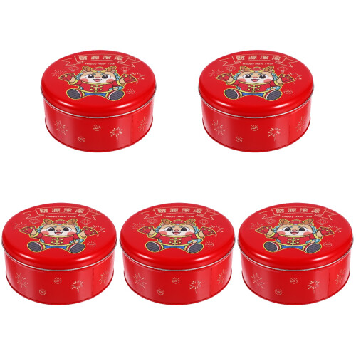 5Pcs Multi Tinplate Cookie Tins with Lid New Year Candy Storage Boxes 2