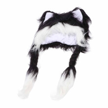 Cappello di peluche con orecchie da gatto 70 x 35 cm Nero/Bianco Cosplay
