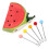 3Sets Stainless Steel Fruit Fork Set with Red Ceramic Holder for Party 2