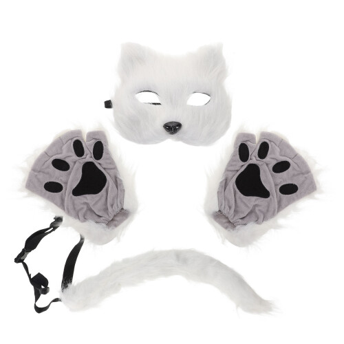 4Ensembles Masques Blancs Chat Pelucheux Et Griffes Cosplay 1