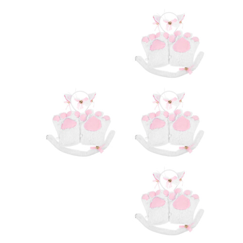 4Sets Katzenkostüm Set Plüsch Ohrband Bogen Weiß 1