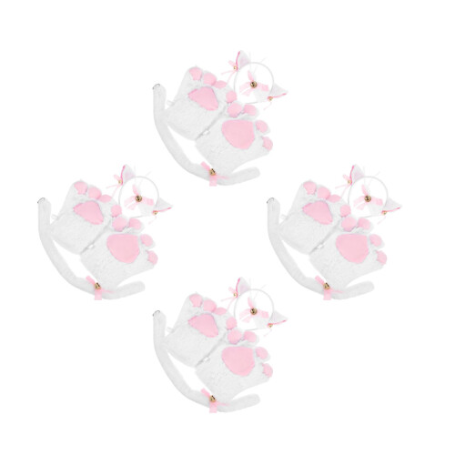 4Sets Katzenkostüm Set Plüsch Ohrband Bogen Weiß 2
