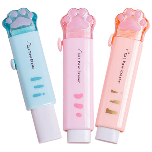 6Pcs Assorted Color Cat Paw Rubber Erasers Retractable Cute Stationery 2