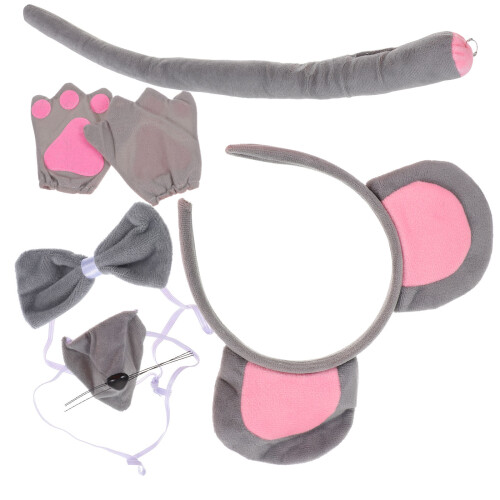 5Sets Soft Mouse Costume Accessories Kids Mouse Ears Headband Tail Set 1