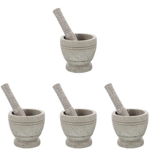 4Sets Grey Plastic Mortar and Pestle Small Grinding Bowl Set 1