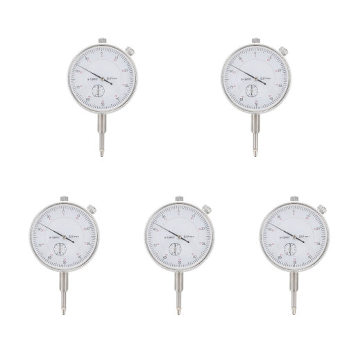 5Pcs Mechanical Dial Indicator Silver Stainless Steel Precision Gauge 1