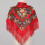Flower Pattern Square Scarf With Tassels Trim-rose red 5