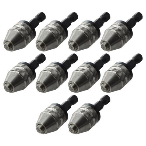 10X Silver+Black 6mm Keyless Drill Bit Chuck Quick Change Adapter Converter Hex Shank