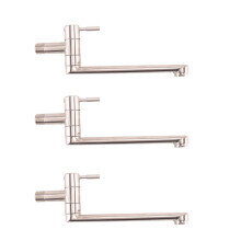 3X Faucet 180 Degree Rotation Sink Mop Pool Tap Stainless Steel Lengthened Wall Mounted Single Cold Water Faucets