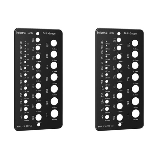 2X Calibre de Broca de 1/16 Polegada a 1/2 Polegada, Tamanho de Parafuso e Bitola de Rosca em Polegadas e Bitola Decimal Guia de Tamanho de Broca