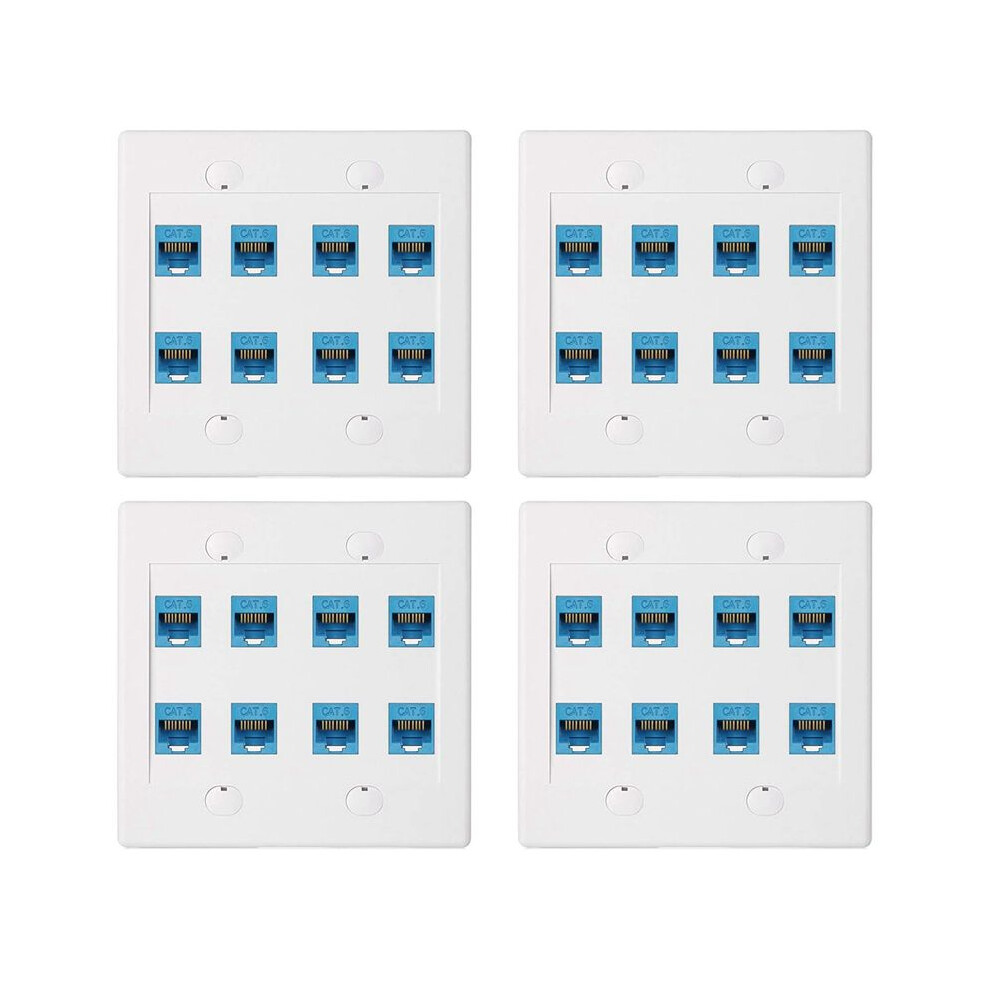 4X Ethernet Wall Plate 8 Port - Double Gang Cat6 Rj45 Jack Network Cable Faceplate Female To Female - 6032564926612