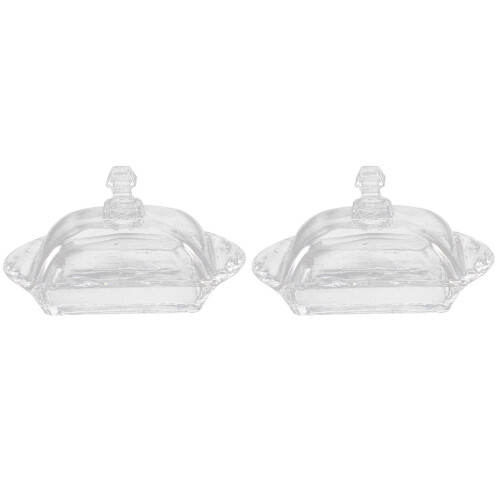 2Sets Kitchen Butter Dish Glass Covered Container Clear Butter Holder 1