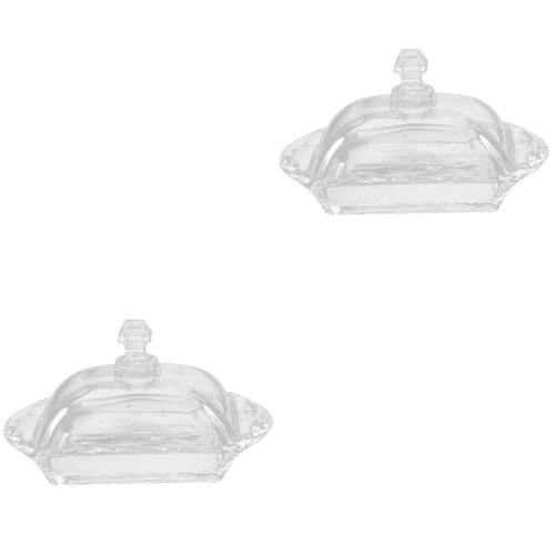 2Sets Kitchen Butter Dish Glass Covered Container Clear Butter Holder 2