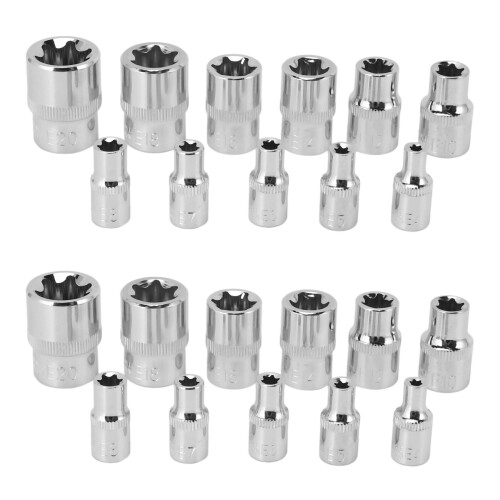 22Pc Female E Torx Star Socket Set Rail E4 - E20 External Star Torque Socket Set
