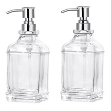 Distributeur de Savon en Verre avec Pompe en Acier Inoxydable Antirouille, Distributeur de Savon pour les Mains Rechargeable, Distributeur de Savon de