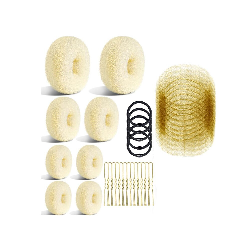 Bun Maker and Hair  Set,with 8 Bun Makers for Women, 10 Brown Invisibility ,5 Elastic Bands and 40 U Pins Beige