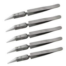 5PCS Ceramic Tip Electronic Soldering Tweezers,Anti-Static Reverse Acid Resistant Precision Chuck Ceramic Tweezers-B