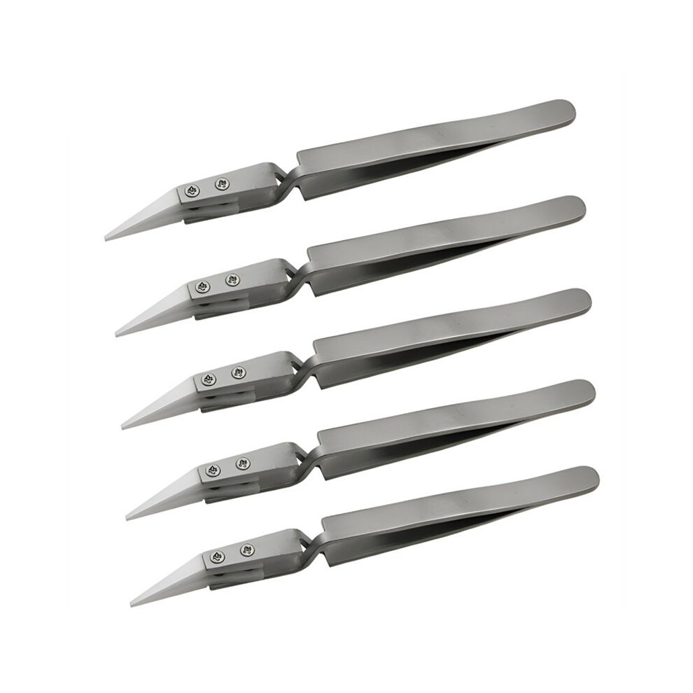 5PCS Ceramic Tip Electronic Soldering Tweezers,Anti-Static Reverse Acid Resistant Precision Chuck Ceramic Tweezers-B