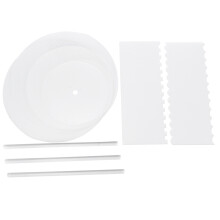 Set di Dischi per Torta Tondi nel Acrilico - Dischi per Torta Tavole Circolari con Foro Centrale - 2 Raschietti un Pettine (4 Modelli) e Asta di