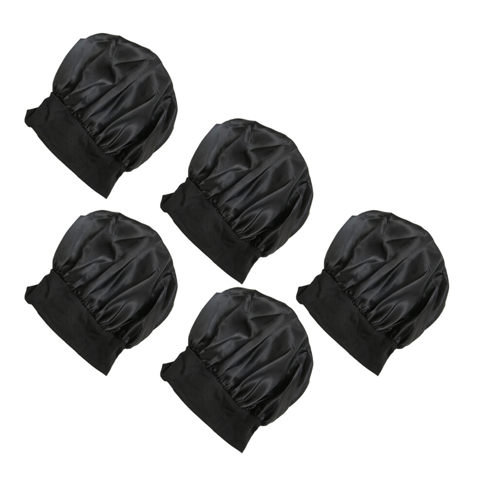 5 Pack Silk Sleeping Caps Wide Band Satin Bonnet