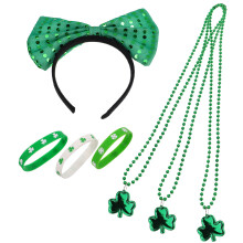 4Sets Shamrock Party Accessories Green Headband Bow Necklace for Women