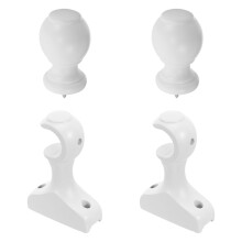 1Set Natural Wood Curtain Rod Finials with White Decorative Brackets