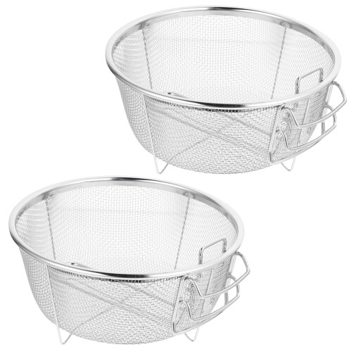 4Pièces Panier Friture Acier Pliable Argenté 2