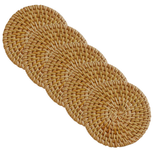 25Pcs Rustic Rattan Drink Coasters Round Braided Decorative Mats 1