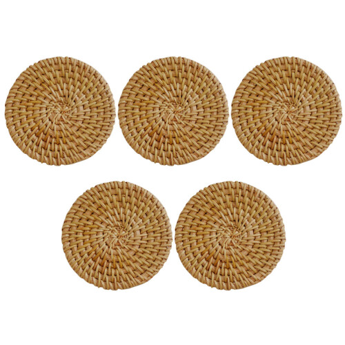 25Pcs Rustic Rattan Drink Coasters Round Braided Decorative Mats 2