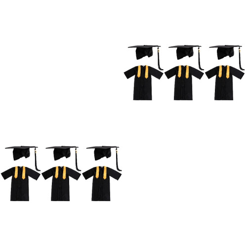 6Pièces Ensemble Robe Et Chapeau De Graduation Noir 2