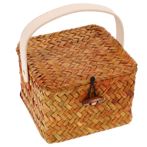 4Pièces Corbeille Orange En Rotin Avec Couvercle Pour Organiser 1