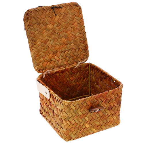 4Pièces Corbeille Orange En Rotin Avec Couvercle Pour Organiser 2