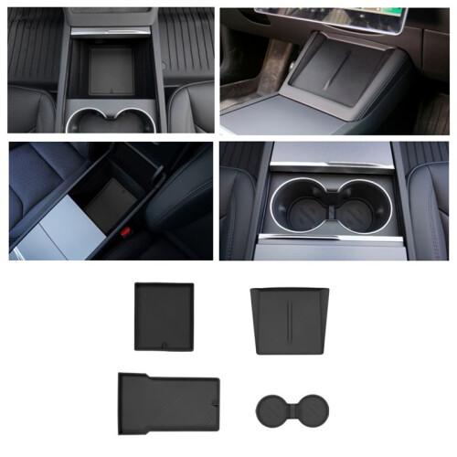 For  Model 3 Highland 2024 Center Console Organizer+Armrest Storage+Cup Holder Insert+Wireless Charging Mat ,Black 2