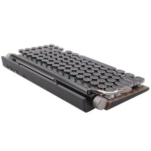 Retro Typewriter Keyboard Wireless Keyboard USB Mechanical Punk Keycaps for Desktop PC/Laptop/Phone-Wood Color