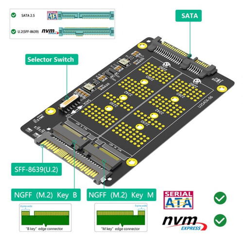 Adattatore Combo M.2(NGFF) NVME PCI-e SSD A U.2 SFF-8639 e M.2(NGFF)  SSD A 2