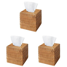 3X Rotan Tissue Box Cover, Handgeweven Vierkante Rieten Houder voor Gezichtsdoekjes, voor Badkamer Woonkamer, Tissue Houders