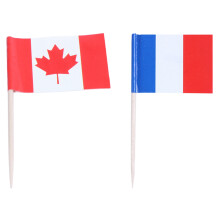 100Pcs Wooden Toothpick with Flag for Decor Of Party Fruit Pastry - 50Pcs Canada & 50 Pcs France