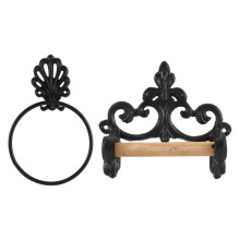 Ensemble de Porte-Serviettes Porte-Rouleau de Papier Toilette Noir, Anneau de Serviette en Fonte de Salle de Bain Porte-Rouleau de Papier Toilette
