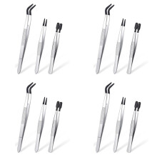 12 Pieces Tweezers with Rubber Tips Tweezers PVC Coated Tweezers Set, Rubber Straight and Flat Tip Tweezers Black