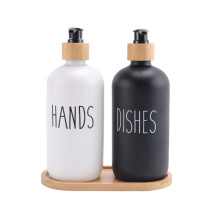Hand and Dish Soap Dispenser for Kitchen Sink - Farmhouse Kitchen Soap Dispenser Set with Tray (Black & White)