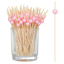 Cocktail Sticks Natural Wood Sticks with Acrylic Beads Wooden Toothpicks Cocktail Sticks,Food Sticks for Bar Party