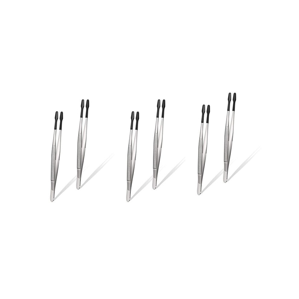 6 Pieces of Rubber Tip Tweezers PVC Silicone Precision Tweezers Laboratory Industrial Hobby  Tweezers Tool-Black