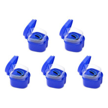5X Estojo de Dentadura Azul Escuro, Copo de Dentadura com Filtro, Caixa de Banho de Dentadura Caixa de Armazenamento de Dentes Falsos com Suporte de
