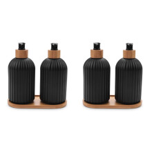Distributeur de Savon en Verre de 14 Oz avec Plateau en Bois, Ensemble de 4 Distributeurs de Savon pour les Mains Et la Vaisselle, Cuisine, Salle de