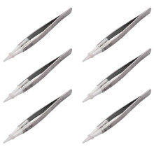6X Ceramic Tweezers with Stainless Steel Handle Refractory Acid-Resistant Pointed Tweezers