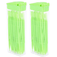 100 Pezzi Stuzzicadenti in Plastica Stuzzicadenti A 2 Vie Spazzolini Interdentali Scatola Portatile Colore Casuale
